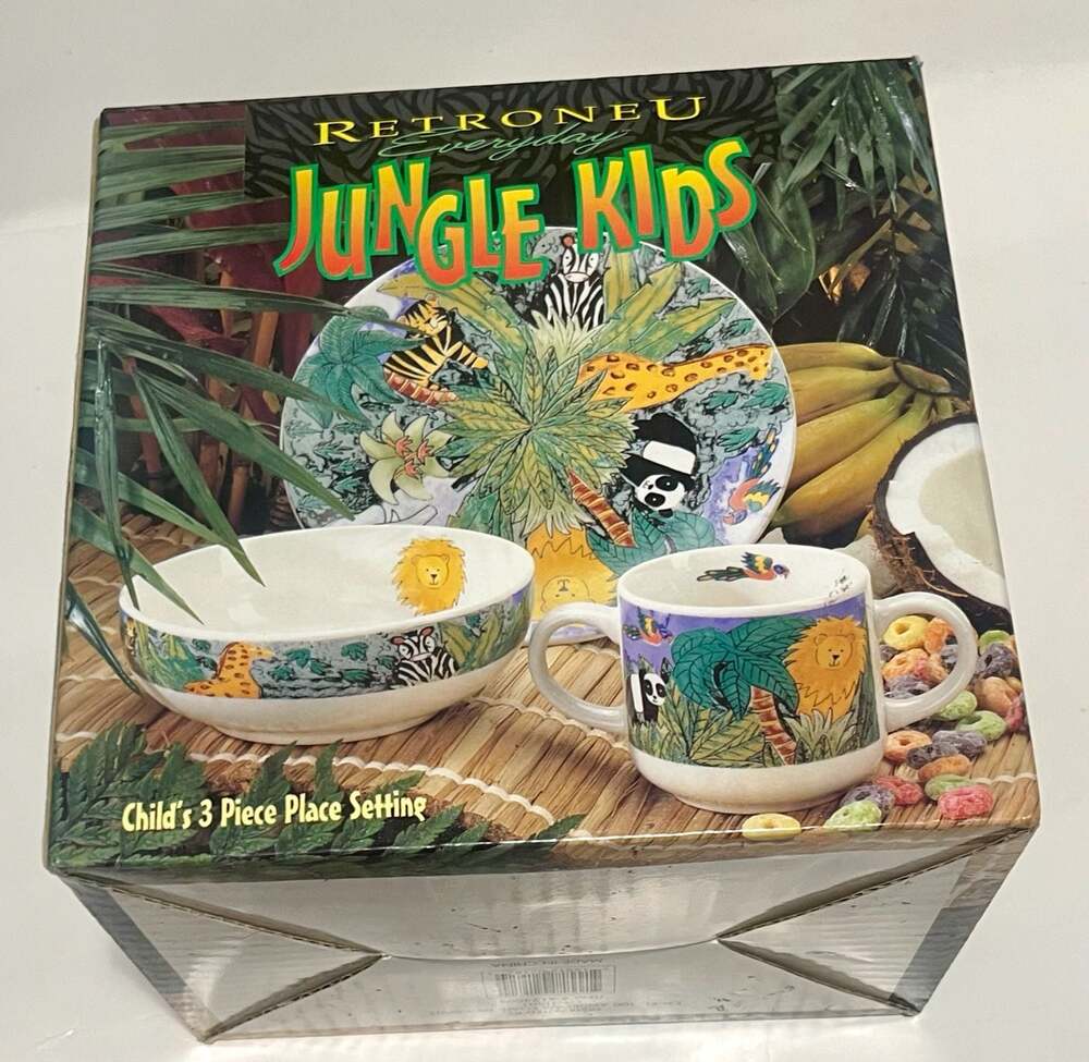 Retroneu Jungle Kids Child's 3 Piece Stoneware Place Setting